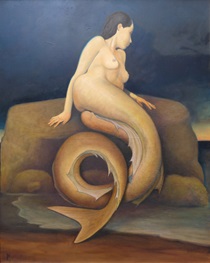Sirena al Crepuscolo (Meerjungfrau in der Abenddämmerung) - 0,75m x 0,60m - Öl auf Leinwand