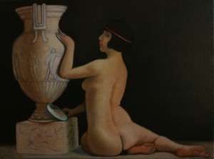 Elena mit Vase - 0,30 m x 0,40 m - Öl auf Leinwand