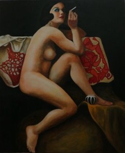 Frau mit Zigarette - 1,20 m x 1,00 m